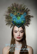 Image of "Emerald Countess" Peacock Feather Glitter Celeb Headdress Fascinator Unusual Millinery UK