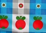 Image of Funky 1970s Blue Gingham Tomato Kitchen Fabric