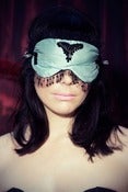 Image of Teal "Burlesque Burlesque" silk sleep mask with Swarovski