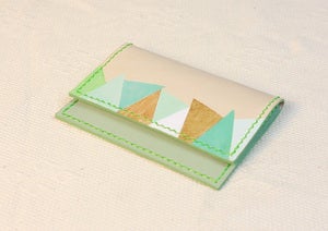 Image of Green/Blue/Gold Color Painted (Triangle Pattern) Name Card Holder 