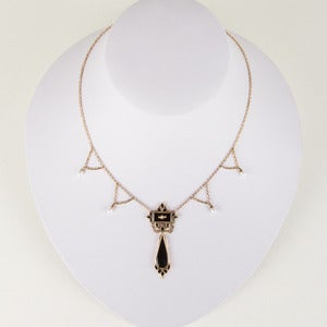 Image of Victorian 14k Gold, Pearl and Onyx Festoon Necklace