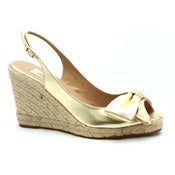 Image of Valentino Gold Leather Slingback Espadrille Wedge SZ 39 Worn Once