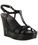 Image of Prada Black Nevada Ribbon Wedge Sandals Never worn SZ 39