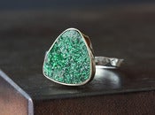 Image of Green Druzy Uvarovite Garnet Ring in 14kt gold + sterling silver