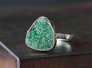 Image of Green Druzy Uvarovite Garnet Ring in 14kt gold + sterling silver