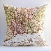 Image of Vintage CONNECTICUT Map Pillow, Made to Order 18" x18" Cover