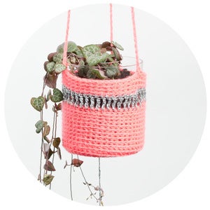 Image of Crochet Planter (pink with silver and pompom)