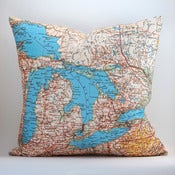 Image of Vintage MICHIGAN Map Pillow, Made to Order 18" x18" Cover