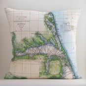 Image of Vintage ALBEMARLE SOUND, NC Map Pillow, Made to Order 18"x18" Cover