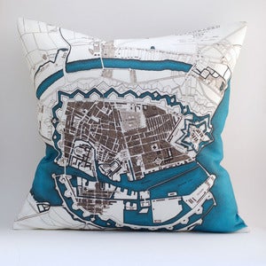 Image of Vintage COPENHAGEN  Map Pillow, Made to Order 18"x18" Cover