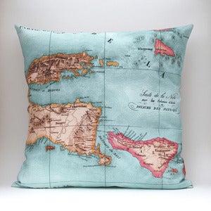 Image of Vintage BALI Map Pillow, Made to Order 18" x18" Cover
