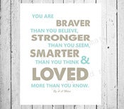 Image of You are Stronger than you A A Milne Childrens Babies Quote Poster Print