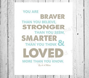 Image of You are Stronger than you A A Milne Childrens Babies Quote Poster Print
