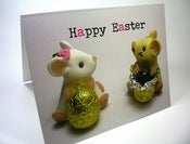 Image of "Happy Easter" Card - Two Mice with Easter Eggs