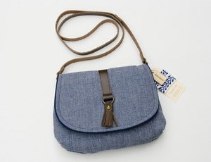 Image of --SOLD OUT-- small cross-body bag in chambray blue with leather tassel