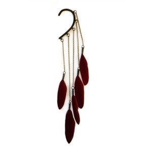 Image of Burgundy dangle feather ear cuff