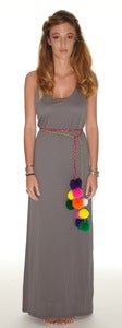 Image of Maxi Dress Grey w/ pom pom belt