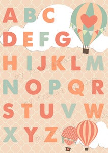 Image of Hot Air Balloon Childrens Alphabet Art Poster Print Chart