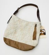 Image of -- S O L D -- vintage lace + leather two-tone shoulder bag (b)
