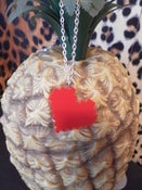 Image of Red Laser Cut Acrylic Pixellated Heart Necklace 