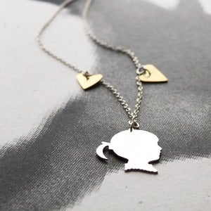 Image of Custom Made Silhouette Charm + 2 Hearts Necklace 
