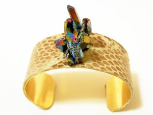 Image of Rainbow Aura Quartz and Snake Leather CUff