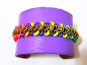 Image of Neon and Purple Leather Cuff