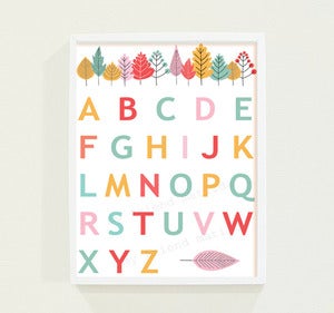 Image of 50% OFF!! Childrens Alphabet Chart Poster Print Fall Autumn Leaves