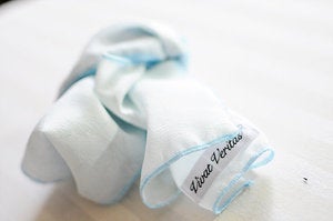 Image of Light Weight Long Skinny Chiffon Scarf - Light Blue Feather Print 