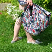 Image of Convertible Picnic Blanket/Tote: Madras Furoshiki with Lining, Pocket and Napkins