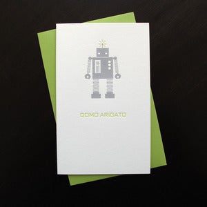 Image of 1101B - mr. roboto letterpress domo arigato card // thank you - set of 6