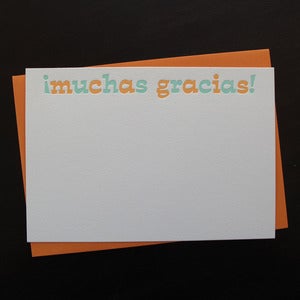 Image of 1107B - spanish letterpress thanks // muchas gracias - set of 6