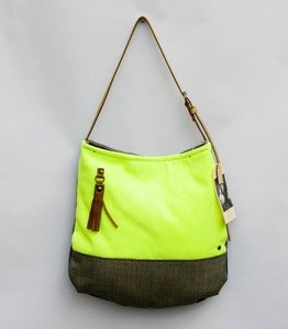 Image of --S O L D-- neon yellow + pavement grey two-tone shoulder bag (b)