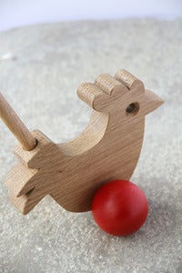 Image of Solid Oak Push-along Cockerel