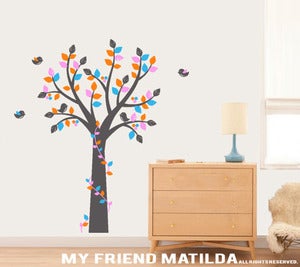 Image of M004 Tree with Ribbon Vine Wall Decal Tree Wall Sticker Kids Nursery Bedroom