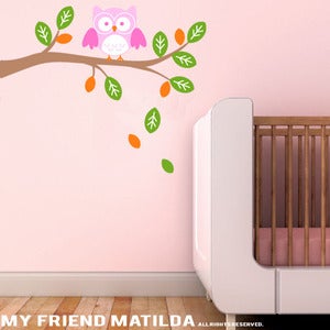 Image of Owl on a Branch Wall Decal M006 Sticker Nursery Kids Room