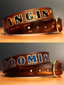 Image of 1 1/2" Custom Brown Leather Name Belt, Personalized With Anything