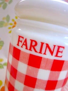 Image of 1970s Red Gingham Farine/Flour Canister