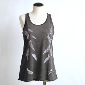 Image of Flowy Racerback Tank with Feathers (Dark Heather Gray)