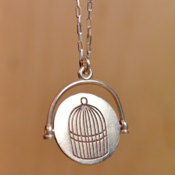 Image of Sterling Silver Bird + Bird Cage Spinner
