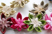 Image of Small Kanzashi Hair Flowers / Hair Clips / Brooches -Pointed Petals - Choose your own colour