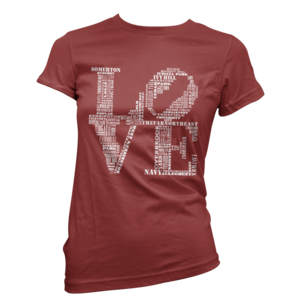 Image of Women's Aphillyated® LOVE Tee (Maroon/White)