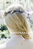 Image of Pretty Yellow Floral and Black Ivy Leaf Trim Festival Floral Hair Crown/Garland