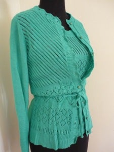 Image of 70s teal pointelle sweater set