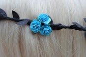 Image of Pretty Turqouise Floral and Black Ivy Leaf Trim Festival Floral Grecian Olympic Hair Crown/Garland