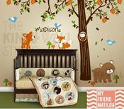Image of Children Wall Decal Vinyl Wall Sticker tree decal - Forest Friends with custom name - KK116