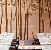 Image of Tree Wall Decal Wall Sticker - Winter Trees Forest with birdcage - 101in set of 10 trees - kk136