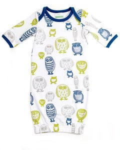 Image of Organic Newbie Gown - Owl, White