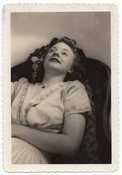 Image of WOMAN HAVING A GOOD DAYDREAM VINTAGE SNAPSHOT PHOTO 