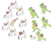 Image of PRINT: 8x10 Battle Royale between Cupcakes Riding Unicorns and T-Rexes